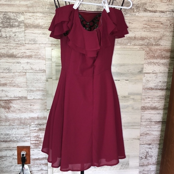 Lulus Win Your Heart Burgundy Ruffle Off-the-Shoulder Skater Dress size medium​​ - Picture 9 of 12